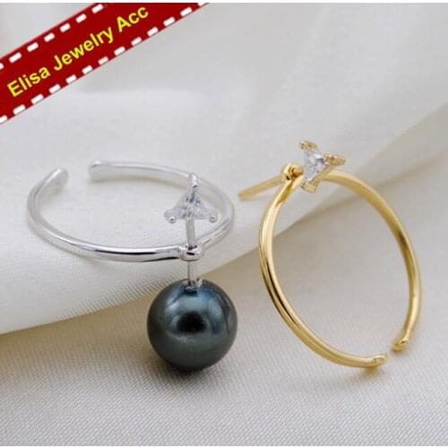 Fashion Open Adjustable Pearl Rings Settings With Triangle Rhinestones Rings Accessory Silver&Gold Color 3Pcs/Lot