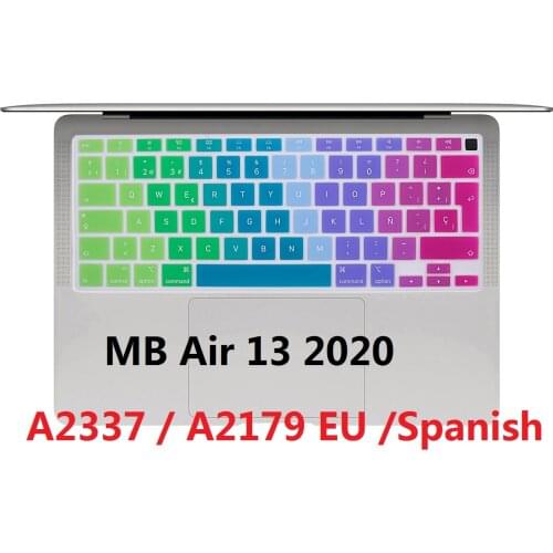 EU Soft Spanish Cover for Macbook Air 13 2020 A2179 / Air 2020 M1 Chip A2337 EU Spanish Rainbow Silicon Keyboard Cover Skin