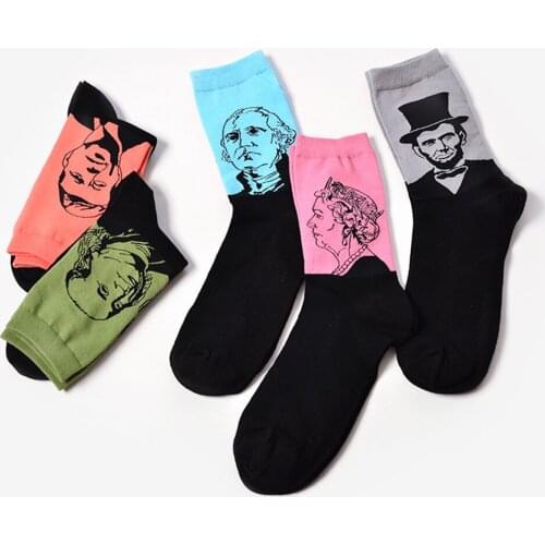 2020 Ankle Socks Funny Trade Autumn Winter Retro Art Abstract Oil Painting Figure Head Cotton In The Tube Kapron Short Sock