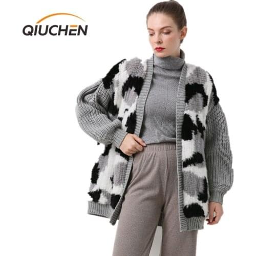 QIUCHEN PJ20071 NEW ARRIVAL wonem winter coat real mink fur knitted coat fashion sweater jacket hot sale models causal styles