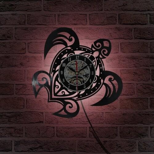 New Sea Turtle Record Vinyl Wall Clock In Wall Clocks Backlight Vinyl Clock Color Changing Home Decor Night Lamp Vinyl Watch