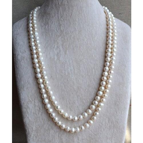 Charming Real Pearl Jewelry,8-9MM 50inches Long Pearl Necklace,White Color 100% Freshwater Pearl Necklace