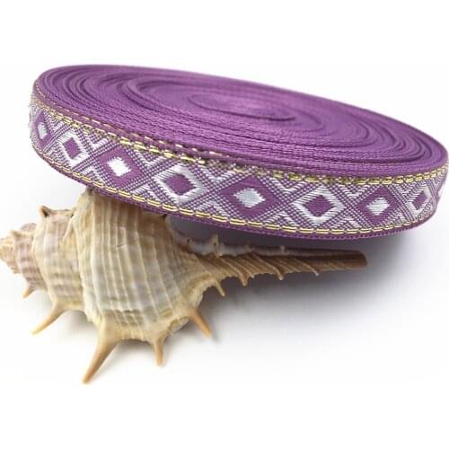 Wholesale 12mm 20Yards/Lot Purple Geometric Pattern Woven Jacquard Ribbon