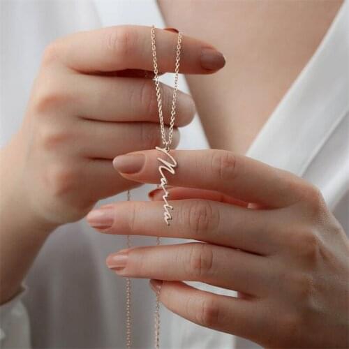 Vertical Signature Name Necklace Personalized Nameplate Necklace Handwriting Necklaces Women Men Custom Jewelry Valentines Days