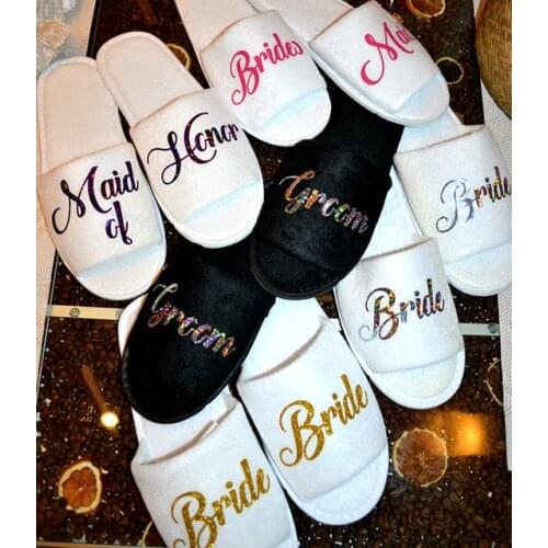 Personalised titles wedding bridesmaid bride groom spa soft slippers hen night Bachelorette party favors gifts