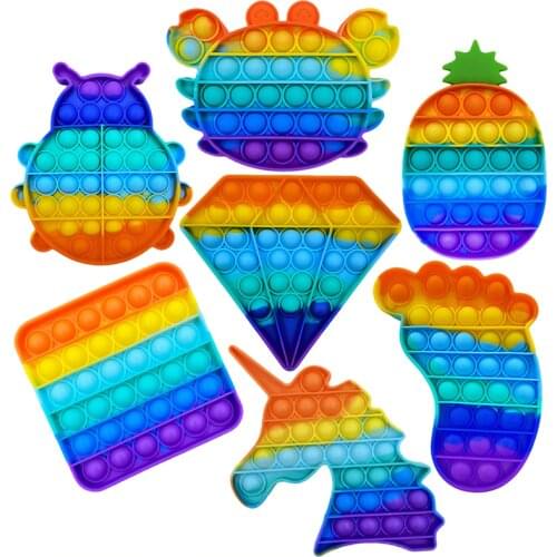 Pop Fidget Reliver Stress Toys Rainbow Push It Bubble Antistress Toys Adult Children Sensory Toy To Relieve Autism Free Shipping