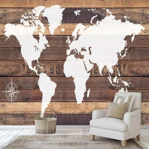 Retro Nostalgic Brown Wooden Board World Map Wall Paper for Bar Coffee Shop Restaurant Decor Muarl Wallpaper Papel De Parede 3D