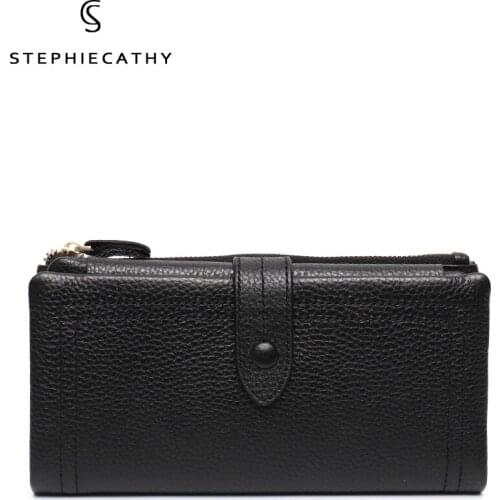 SC Fashion Design Women Genuine Leather Long Wallets Ladies Luxury Clutch Real Leather Functional Pockets Phone Bag Coin Purses
