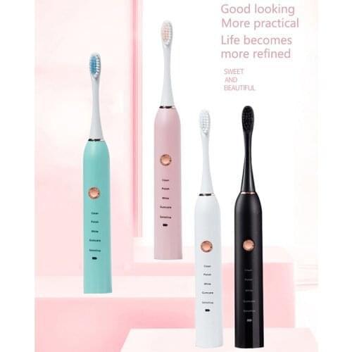 Electric Toothbrush Rechargeable Black White Sonic Teeth Brush Oral Hygiene IPX7 Waterproof with Replacement Brush Head Gift