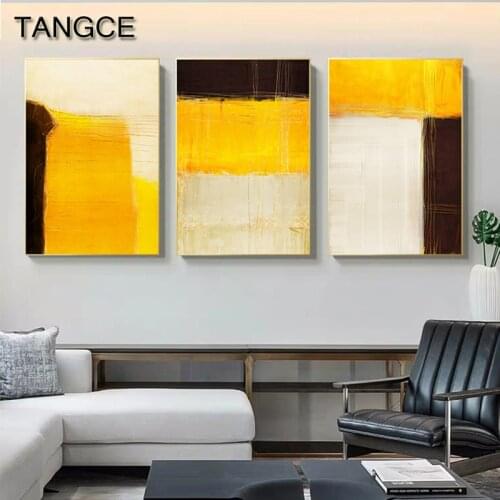 Nordic Bright Yellow Canavs Painting Flowing Gold Poster n Print Abstract Wall Pictures for Living Room Modern Color Block Decor