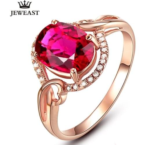SLFD Natural Red tourmaline18K Pure Gold 2020 New Hot Selling Top Ring Women Heart Shape Ring For Ladies Woman Genuine Jewelry