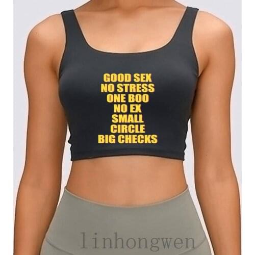 Good Sex No Stress Quote Funny Women Tank Top New Style Spring Autumn Crazy Cotton Outfit Round Neck Customize Family Crop Top