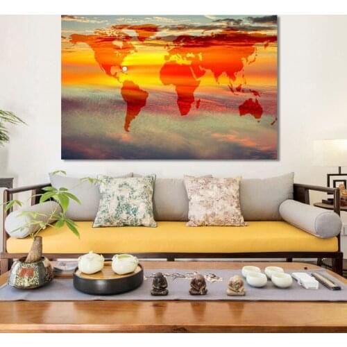 Modern World Map Posters and Prints Wall Art Canvas Painting Landscape Fantasy Sky Earth Pictures for Living Room Cuadros Decor