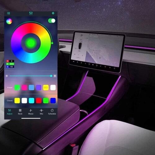 Neon Light For Tesla Model 3 Model Y Tubes RGB Interior LED Strip Lights Multicolor Center Console With App Controller