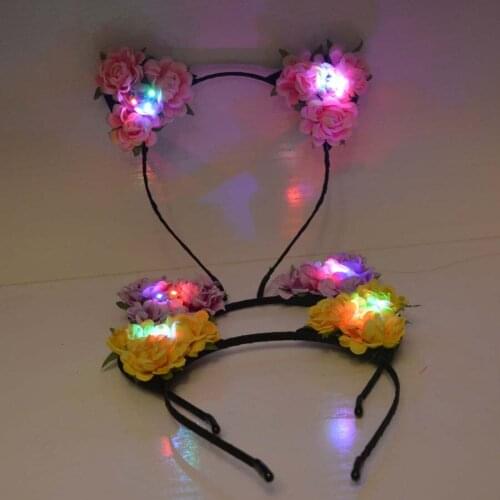 Glow Light Up Hairband Rose Flowers Cat Animal Ears Girls Costume Wedding Headband led party birthday