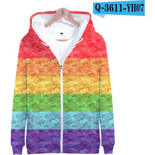 Pride Lgbt Gay Love Lesbian Rainbow Design Zipper Hoodies Oversized Sweatshirt Women Coats Men 3D Printed Rainbow Jackets