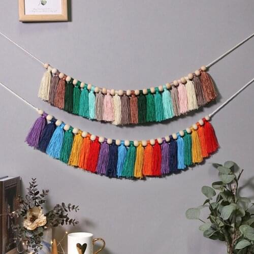 Bohemian Style Ornament Multicolor Beautiful Cotton Hand-woven Tassel Wall Hanging Decoration for Home Bedroom