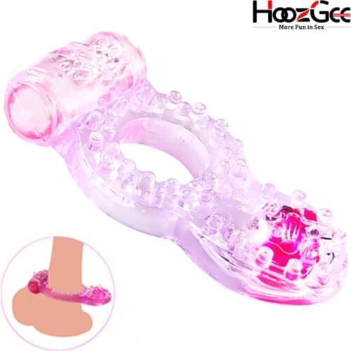 HoozGee Butterfly Penis Vibrator Delay Ejacualtion Cock Vibrating Ring Anal Clitoris Stimulator Silicone Sex Toys for Men