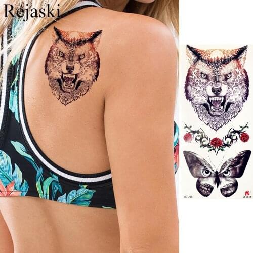 Fiercely Roar Wolf Butterfly Temporary Tattoo Stickers Owl Men Body Arm Art Waterproof Tatto Flower Women Neck Fake Tattoo Chest