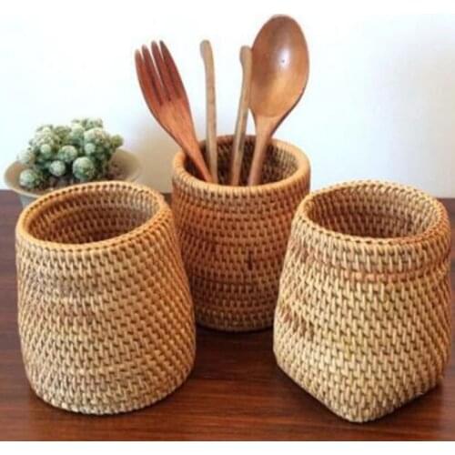 3 Style High Quality Hand-made Rattan Storage Box Pen Container Makeup Brush Storage Box Tea Ceremony Accessories storage basket