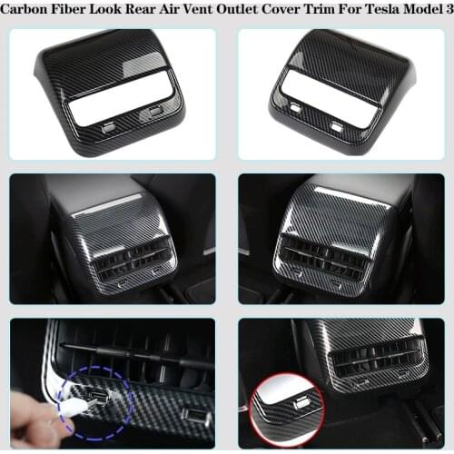 For Tesla Model 3 Carbon Fiber Look Rear Air Vent Outlet Cover Trim 18-19