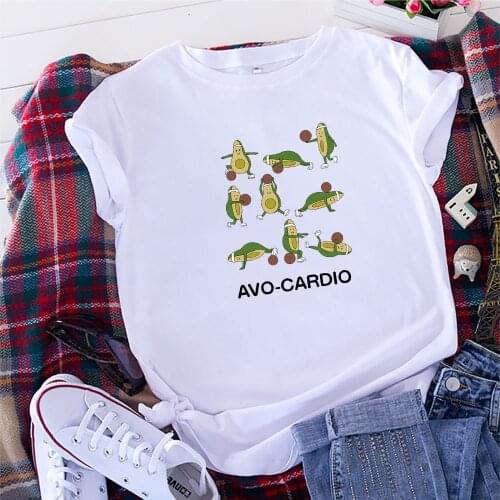 100% Cotton Funny Avocado Printing Women T-shirt Summer Harajuku Fashion Tops Plus Size Kawaii Print T Shirts