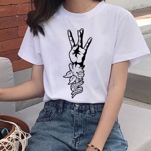 Female T-shirt Gesture Printing Harajuku T-shirt Spoof Fashion T-shirt O-neck Short-sleeved T-shirt Ladies White Top Tee