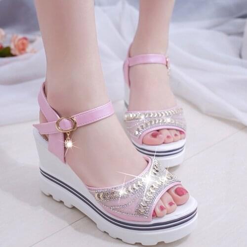 Women Shoes Fashion Summer Pumps Platform Roman Wedges Crystal Peep Toe Sandals sandali donna zapatos de mujer de moda 2019