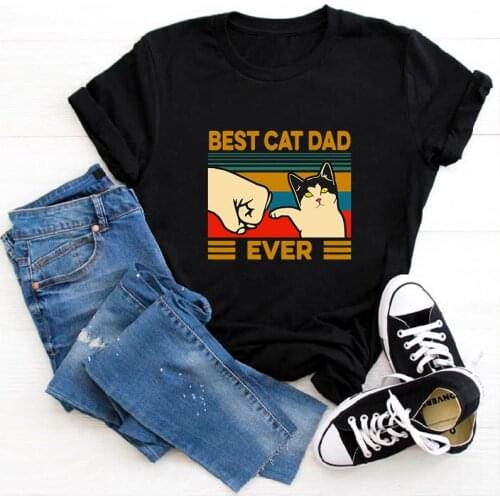 T Shirts Women Best Cat Dad Ever Printing Casual Tshirt Cartoon 90s Girl Funny Cute Harajuku Tee Black Tops Femme T Shirts Women