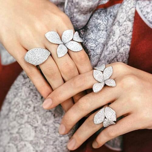 Big Leaf Rings For Women Cz Pave Setting Elegant Unique Design Rose Flower Open Adjustable Finger Jewelry For Party CRP2033E
