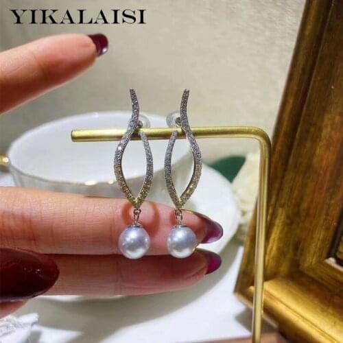 YIKALAISI 925 Sterling Silver Jewelry Natural Pearl jewelry 9-10mm Earrings For Women wholesale