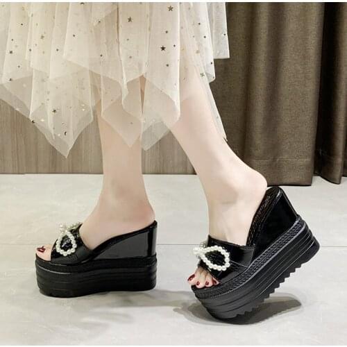 New Arrivals 2021 Elegant Wedges Slippers For Women Platform Heel 12CM Summer Sandals Ladies Shoes Height Increasing Slides