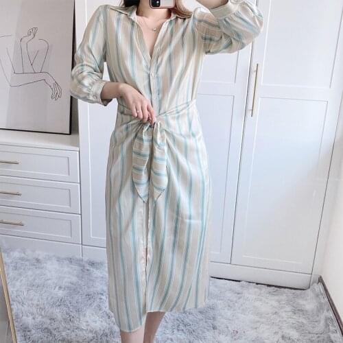 New products spring and summer ladies striped printed dress bowknot long dress temperament office professional dress
