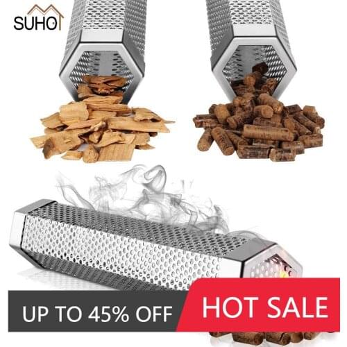 1Pcs Square BBQ Tool Grill Hot Cold Smoking Mesh Tube Smoke Generator Stainless Pellet Smoker