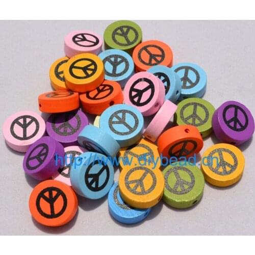 100 pieces/lot DIY Jewelry Accessory,17MM Mix Color Wood beads,"NO WAR" world peace Children handcraft Department