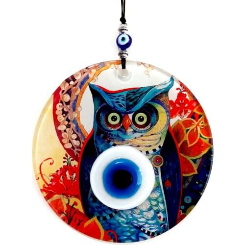12 Centimeter Fusion Glass Handmade Decorative Owl Wall Ornament Evil Eye