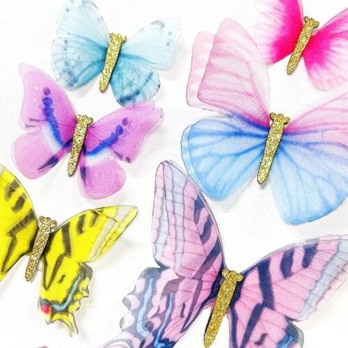 12pcs/set Tulle Cloth chiffon 3D Butterfly Stickers Home Decoration Accessories for Living Room Wall Decor Wall Stickers