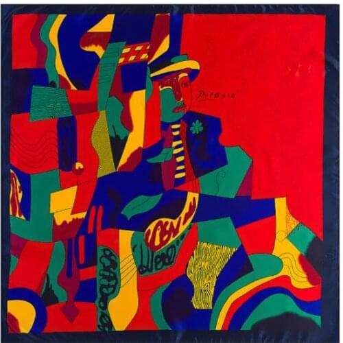 2019 New Oil Painting Floral Print Women Silk Scarf Large Square Scarves Female Bandana Fashion Ladies Hijab Kerchief Scarves