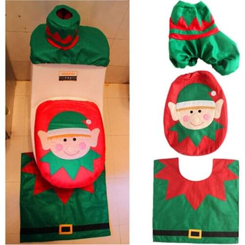 3pcs/set Xmas Santa Toilet Seat Cover Set Happy New Christmas Party Decoration