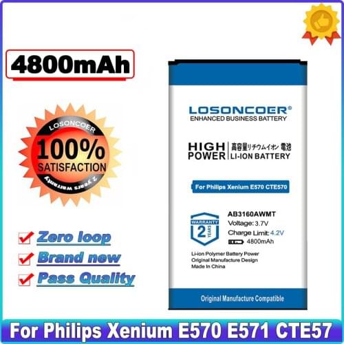 LOSONCOER AB3160AWMT Battery 4800mAh For Philips Xenium E570 E571 CTE57 CTE570 CTE571 Mobile Phone in stock