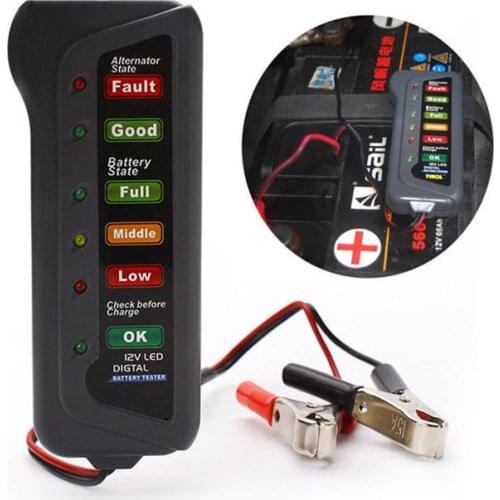 Safe Durable Portable Long Life 12V Car Digital Universal Alternator Tester Diagnostic Tool Battery 6 LED Lights Display#291728