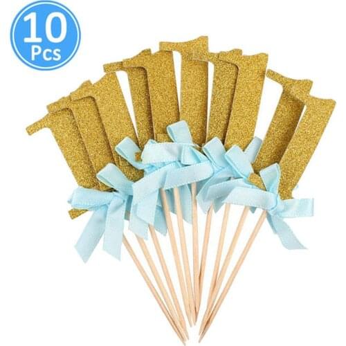 10Pcs Number 1 Glitter Cake Toppers First Birthday Party Dessert Cupcake Dessert Decor