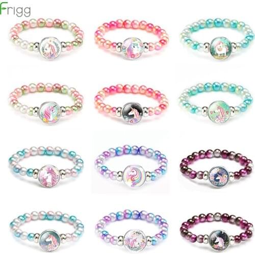 Unicorn Beads Bracelets Snap Holder Buttons Dome Cabochon Flamingos Charms Trendy Bracelets Girls Women Boy Jewelry Gift Unicorn