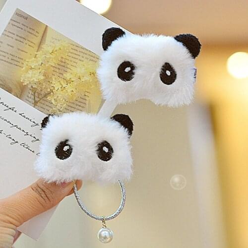 Boutique Plush Panda Girls Elastic Hair Bands 2pcs/Pack Cute Cartoon Kids Hair Ring Hair Ties Ropes