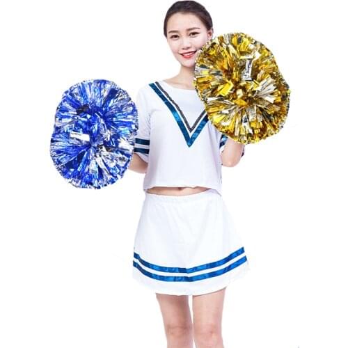 1pc Metallic PET Cheerleader Pom Ppom Girl Cheering Dance Decorator Cheerleading Pompon Pompoms Baton Hhandle colorfast