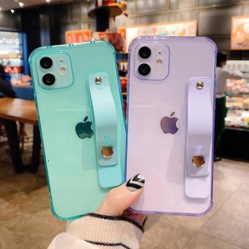 Wrist Strap Phone Case For iPhone 12 Mini 11 12 Pro Max X XR Xs Max 7 8 Plus SE 2 Fashion Transparent Soft Silicone Phone Case