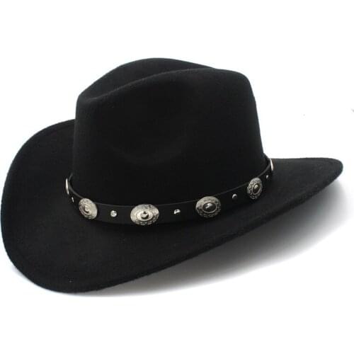 A174 Kids Wool Fedoras Hat Students Wool Retro Cowboy Hat Punk Leather Belt College Versatile Teens Bowler Hat Adjust Size