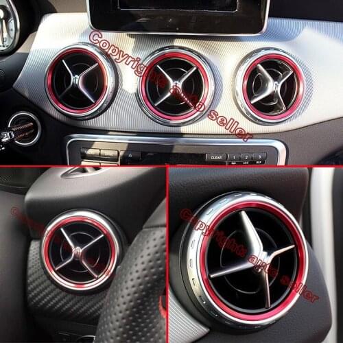 For Benz GLA X156 2015 2016 2017 Aluminium Alloy Air Vent Outlet Ring Cover Outside Red 5Pcs