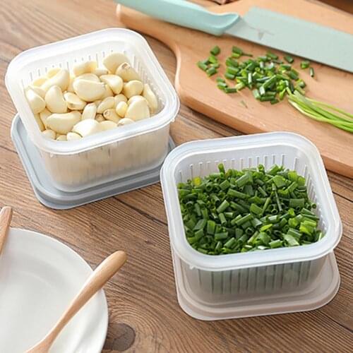 Double Layer Fruit Ginger Garlic Onion Drain Fridge Sealed Fresh-keeping Box Refrigerator Organizer Food Storage Container
