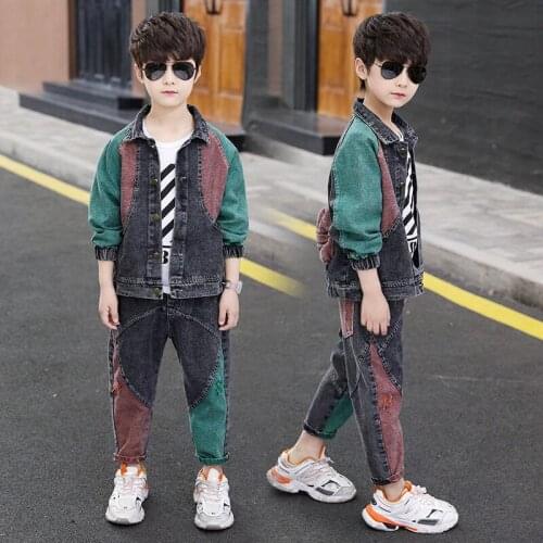 Autumn Children Cowboy Suits 10 12 Year Outfits New Jeans Kids Clothes Set for Boys Fashion Hooded Denim Jackets and Trousers